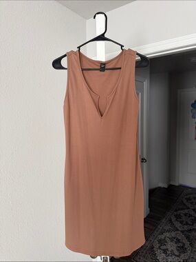 SHEIN Rust Tan V-Notch Sleeveless Mini Dress